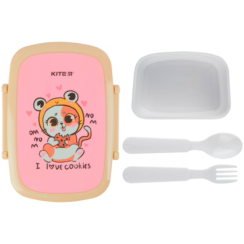 Lunchbox with fork and spoon Kite Cookies K22-163-2, 750 ml