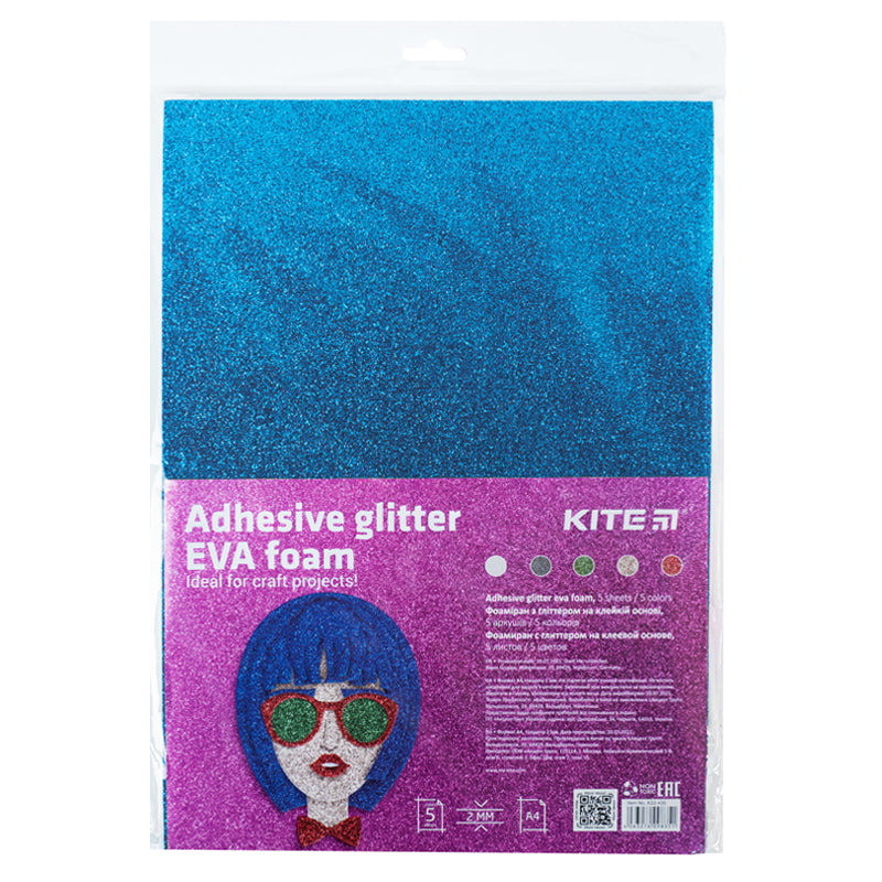 Foamiran with glitter and adhesive layer Kite K22-435, А4