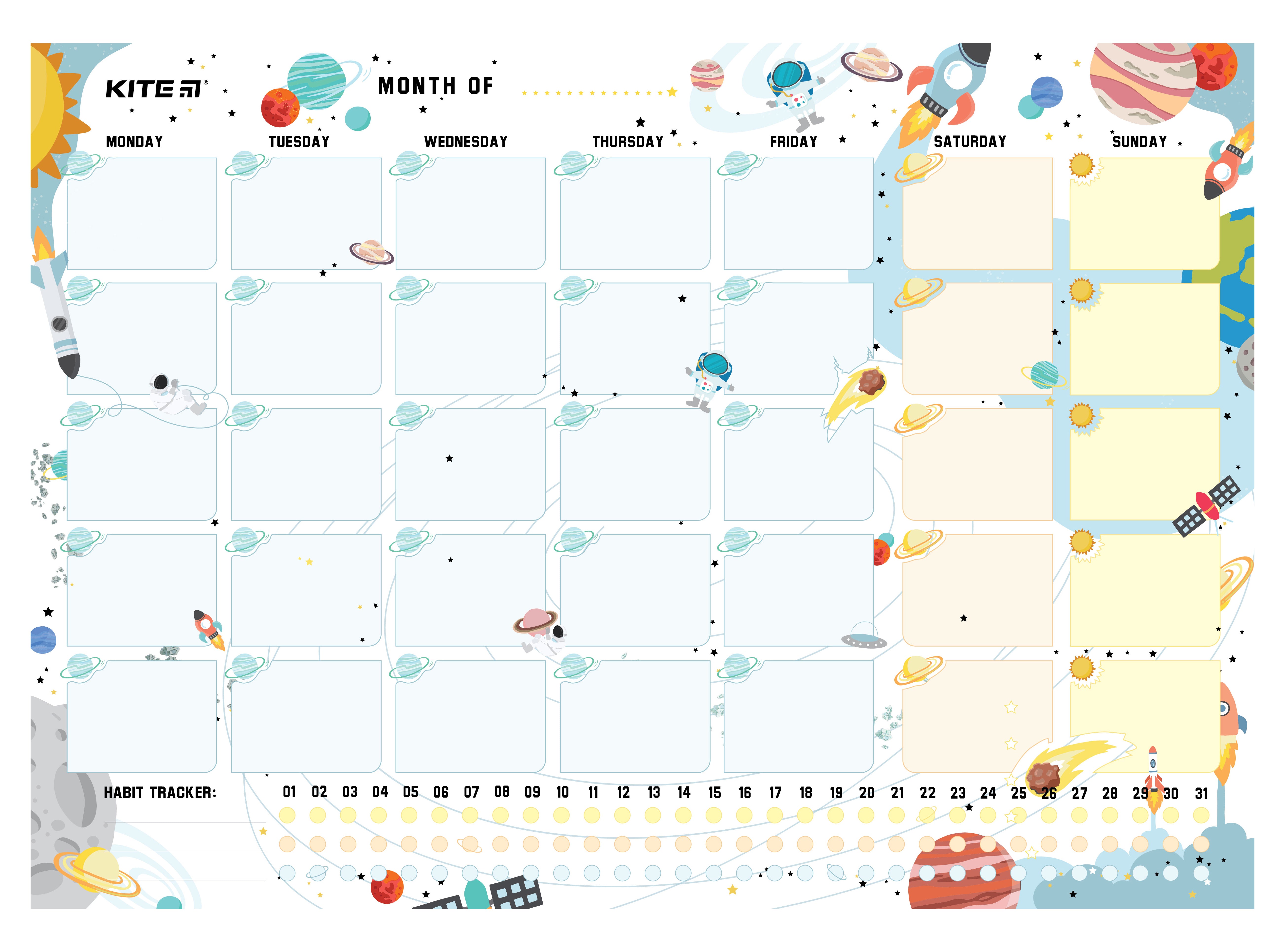 Wall-mounted monthly planner Kite Space K22-470-1, А3