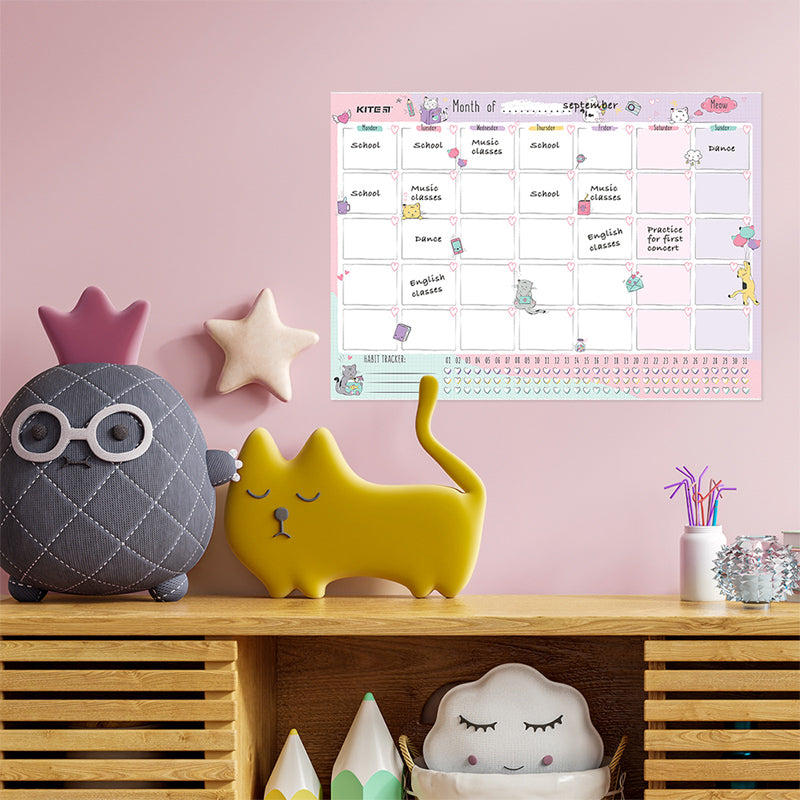 Wall-mounted monthly planner Kite Cats K22-470-2, А3