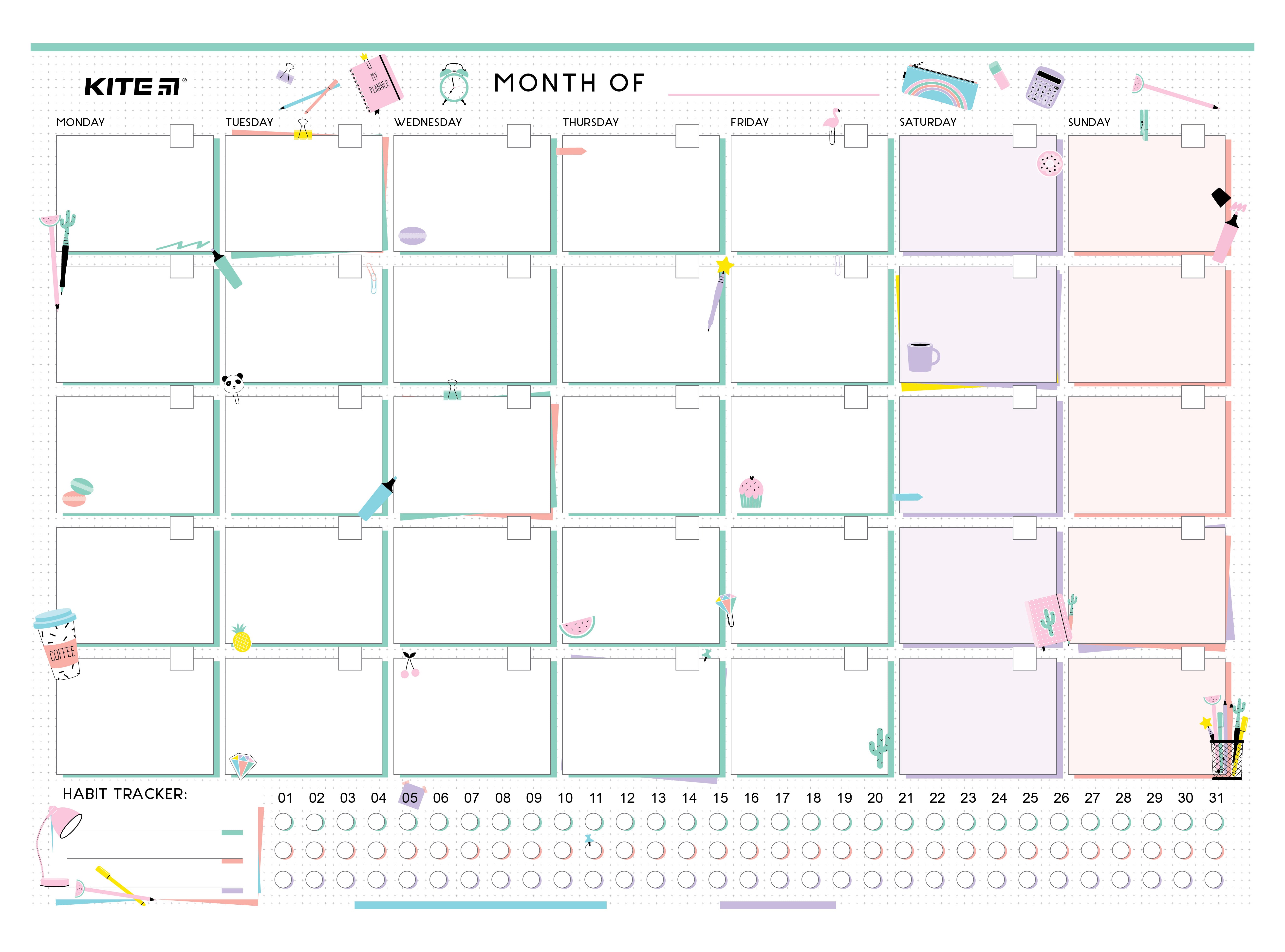 Wall-mounted monthly planner Kite Lady K22-470-4, А3