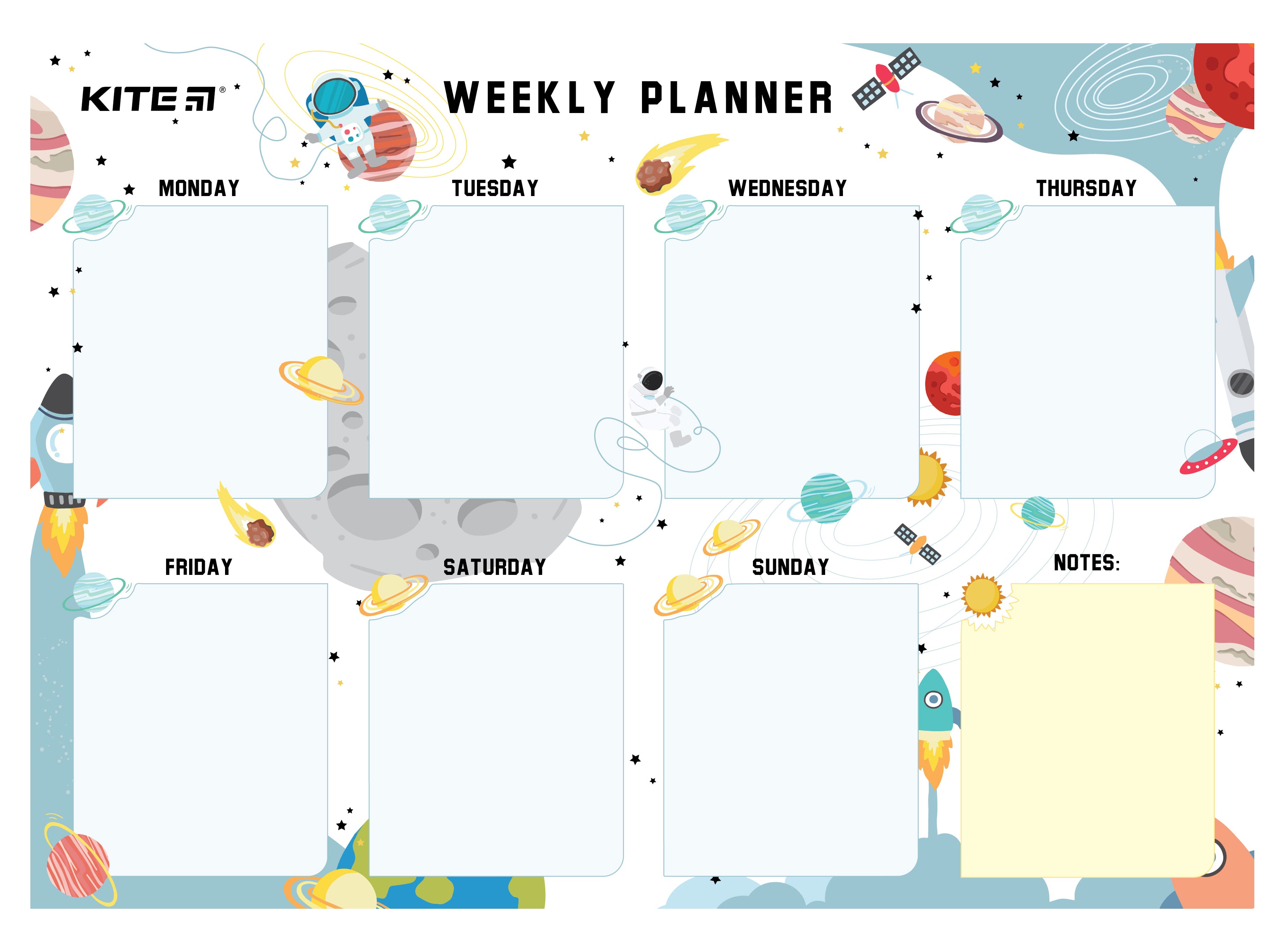 Wall-mounted weekly planner Kite Space K22-471-1, А4