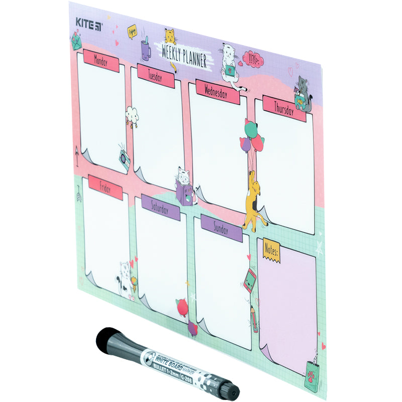 Wall-mounted weekly planner Kite Cats K22-471-2, А4