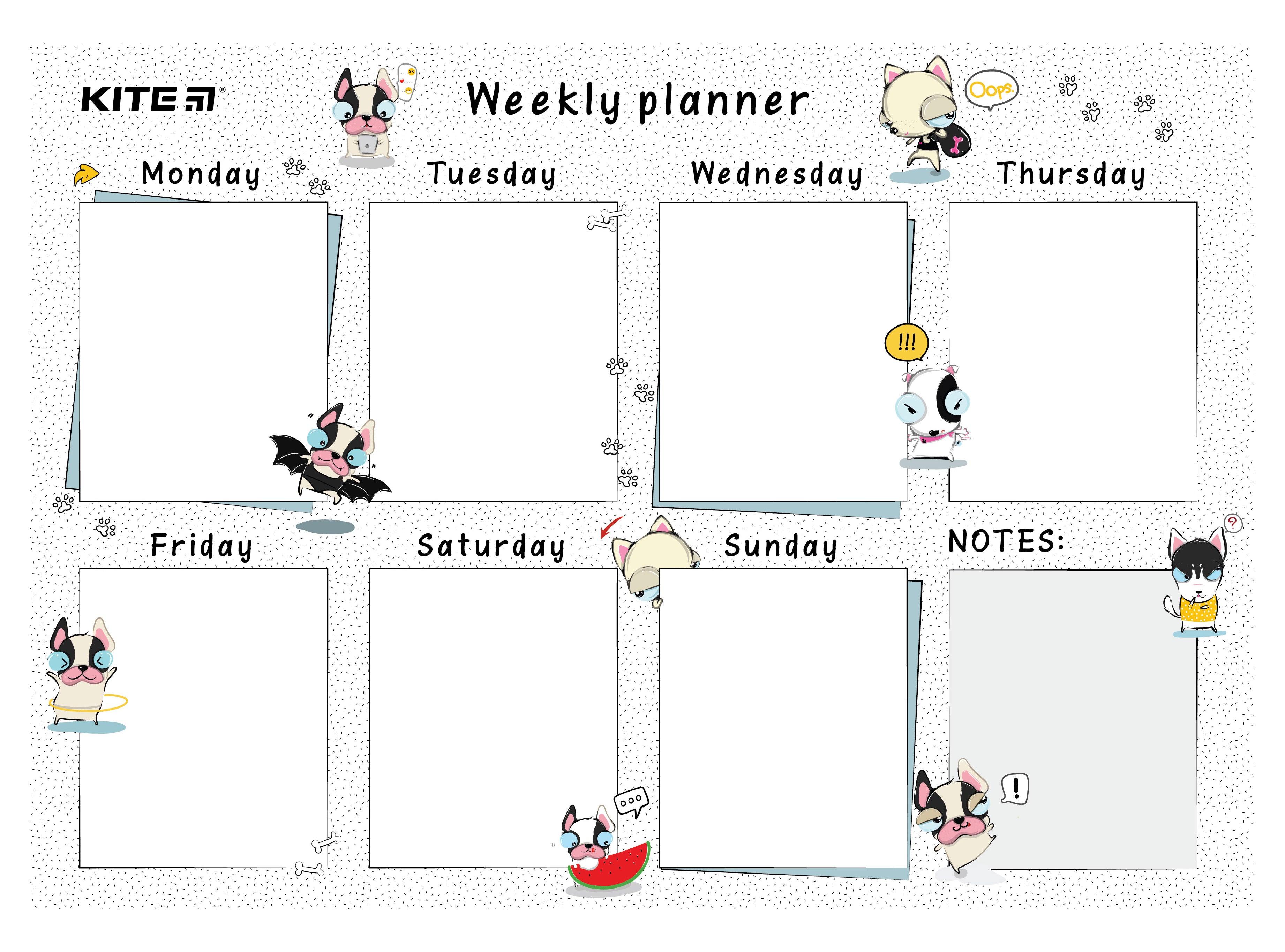 Wall-mounted weekly planner Kite Funny dogs K22-471-3, А4
