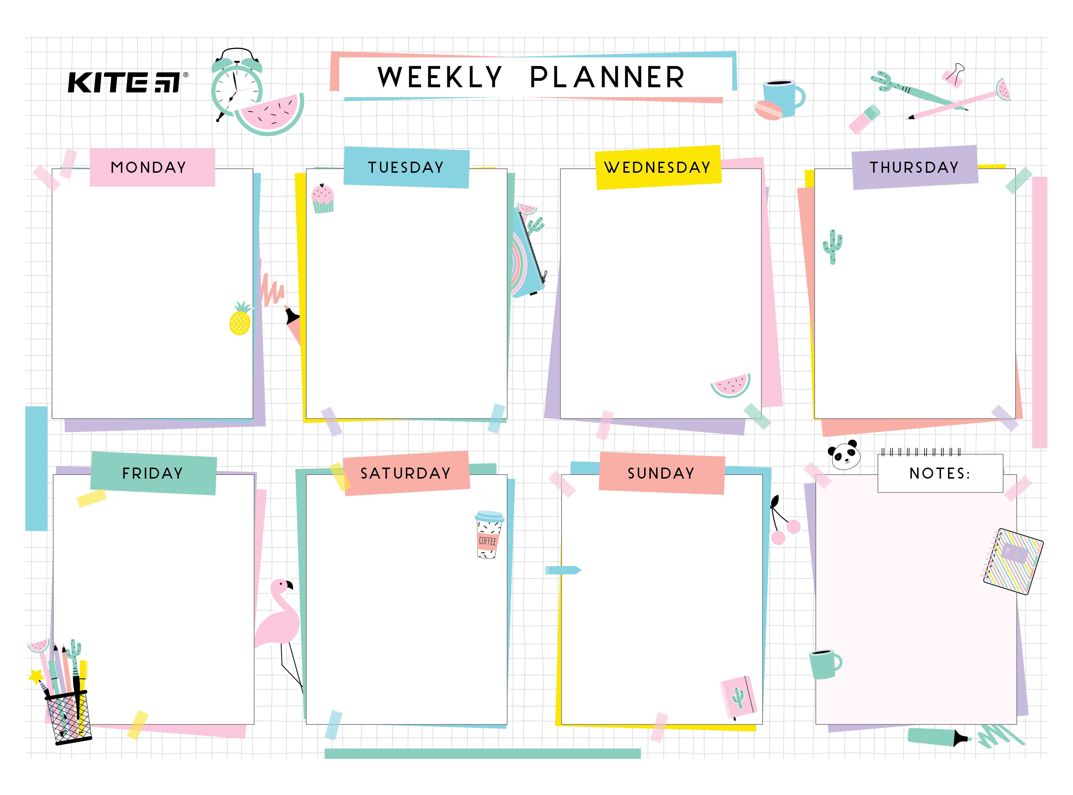 Wall-mounted weekly planner Kite Lady K22-471-4, А4