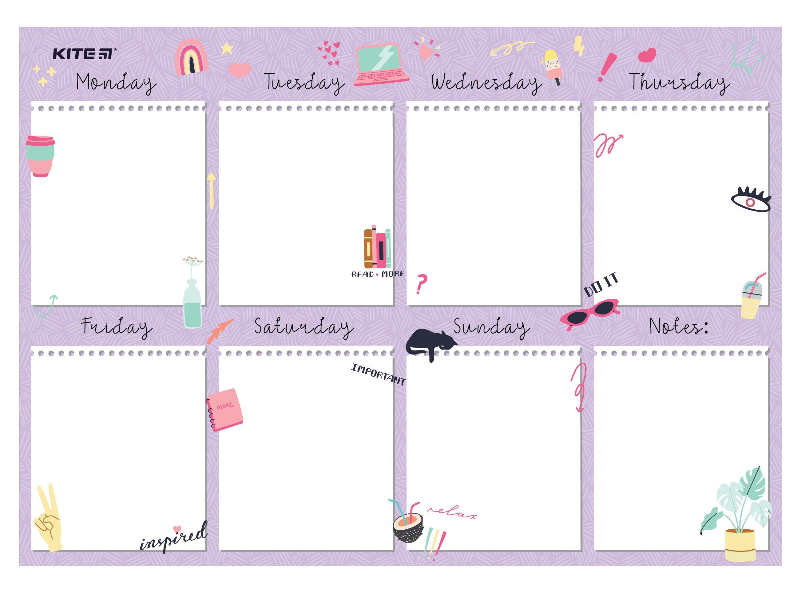 Wall-mounted weekly planner Kite Purple mood K22-473-2, А3