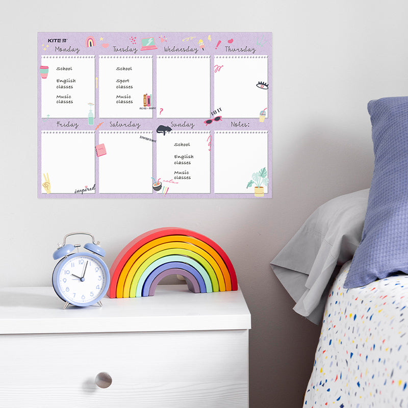 Wall-mounted weekly planner Kite Purple mood K22-473-2, А3