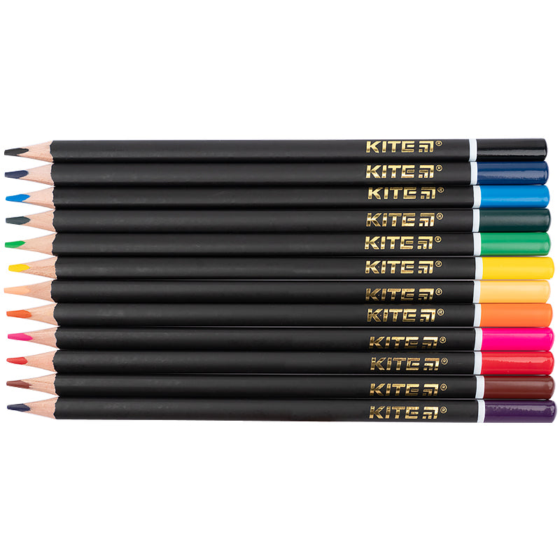 Color pencils triangular Kite Fantasy K22-058-2, 12 colors, metal pencil case