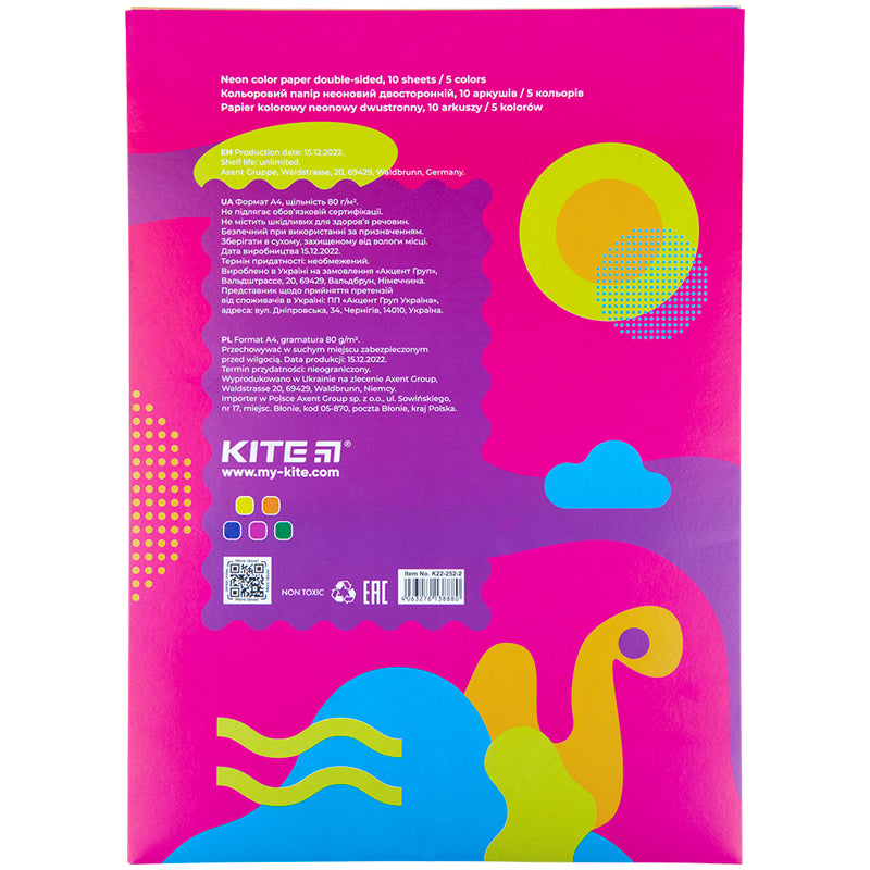 Color neon paper Kite Fantasy K22-252-2, A4, 10 sheets/5 colors