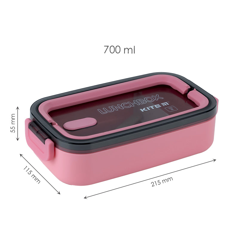 Lunchbox with fork and spoon Kite K23-182-3, 700 ml, pink