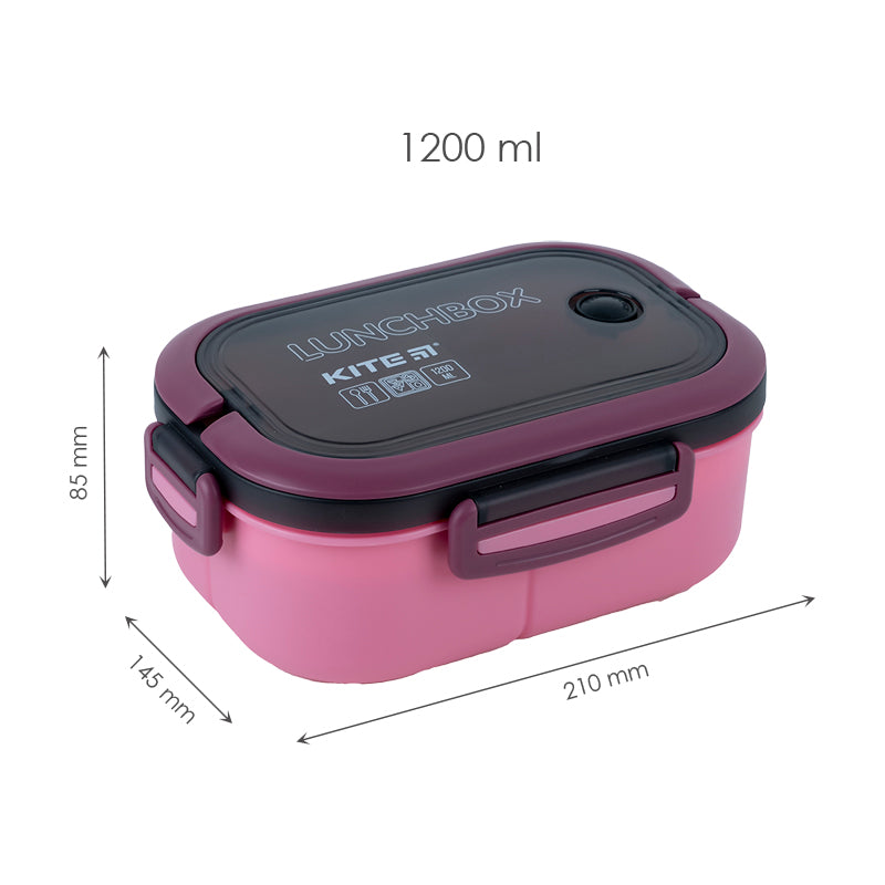 Lunchbox with divider Kite K23-184-3, 1200 ml, dark red