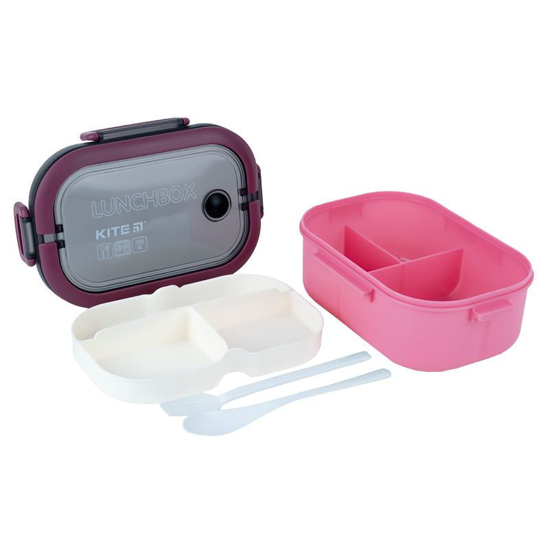 Ланчбокс з розділювачем Kite K23-184-3, 1200 мл, бордовий