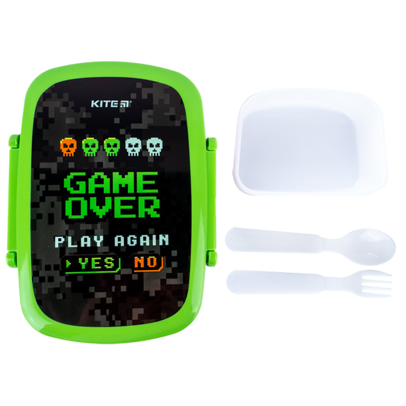 Lunchbox with fork and spoon Kite Game over K24-163-1, 750 ml