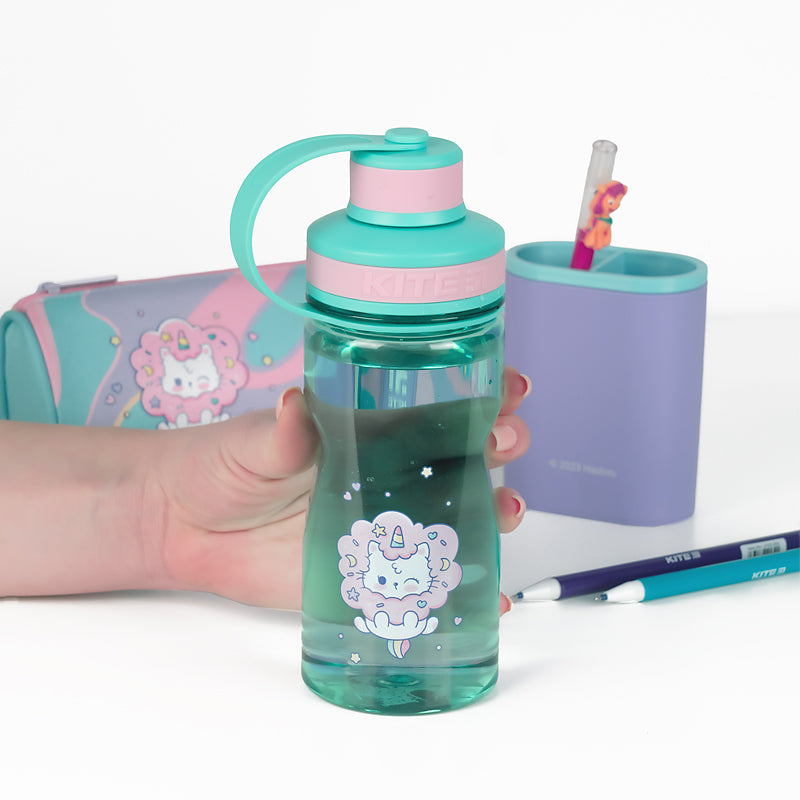 Water bottle Kite Rainbow Catcorn K24-397-2, 500 ml, turquoise