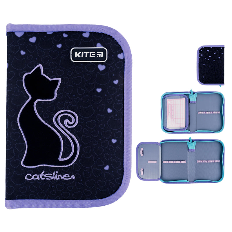 Pencil case without stationery Kite Catsline K24-621-3, 1 compartment, 1 fold