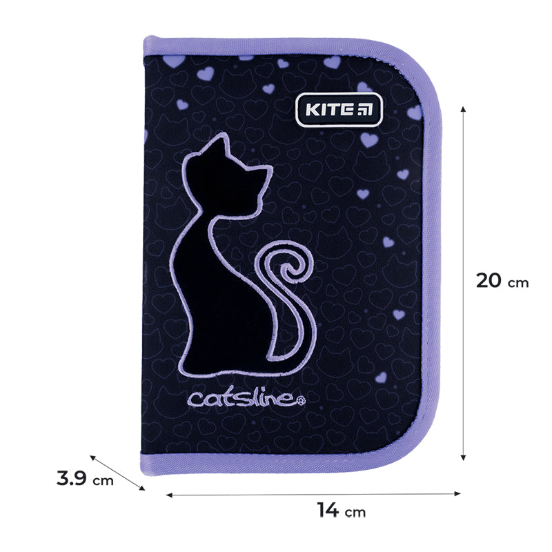 Pencil case without stationery Kite Catsline K24-621-3, 1 compartment, 1 fold