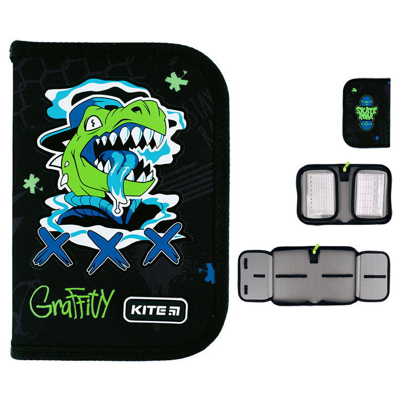 Pencil case without stationery Kite Roar K24-622-4, 1 compartment, 2 folds