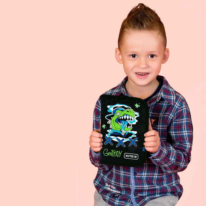 Pencil case without stationery Kite Roar K24-622-4, 1 compartment, 2 folds