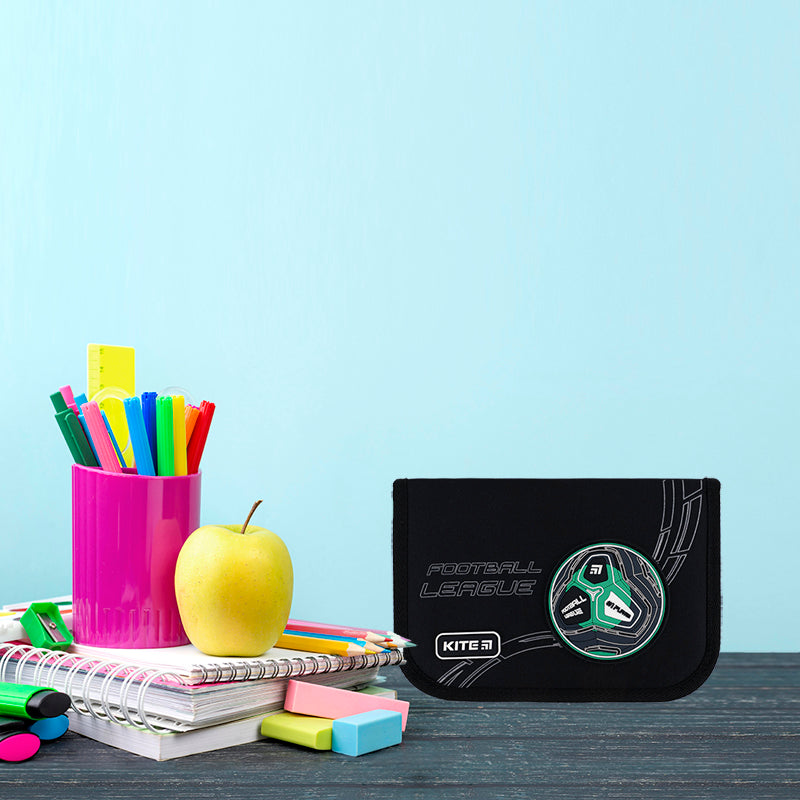 Pencil case without stationery Kite Football K24-622-6, 1 compartment, 2 folds