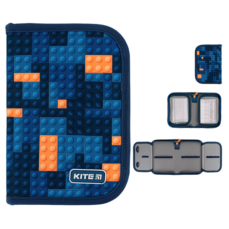 Pencil case without stationery Kite Blocks K24-622-8, 1 compartment, 2 folds