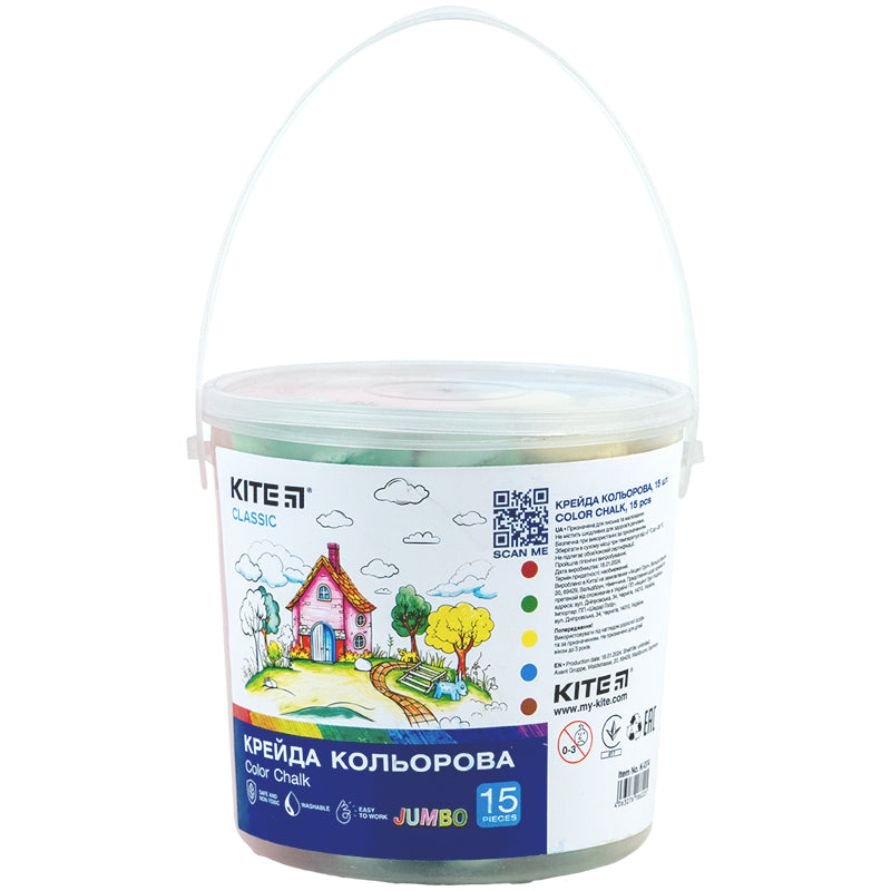Color chalk Kite Classic Jumbo K-074, 15 pcs. in a bucket