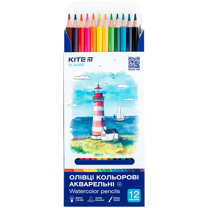 Aquarelle watercolor pencils Kite Classic K-1049, 12 pcs.