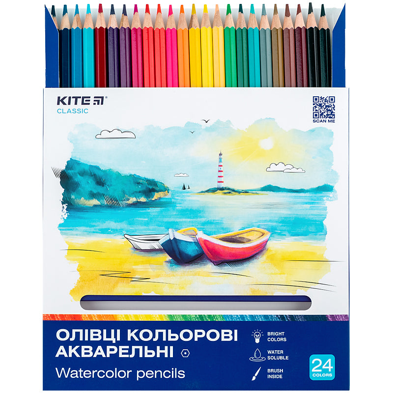 Aquarelle watercolor pencils Kite Classic K-1050, 24 pcs.