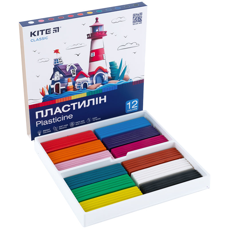 Plasticine Kite Classic K-1086, 12 colors, 240 g