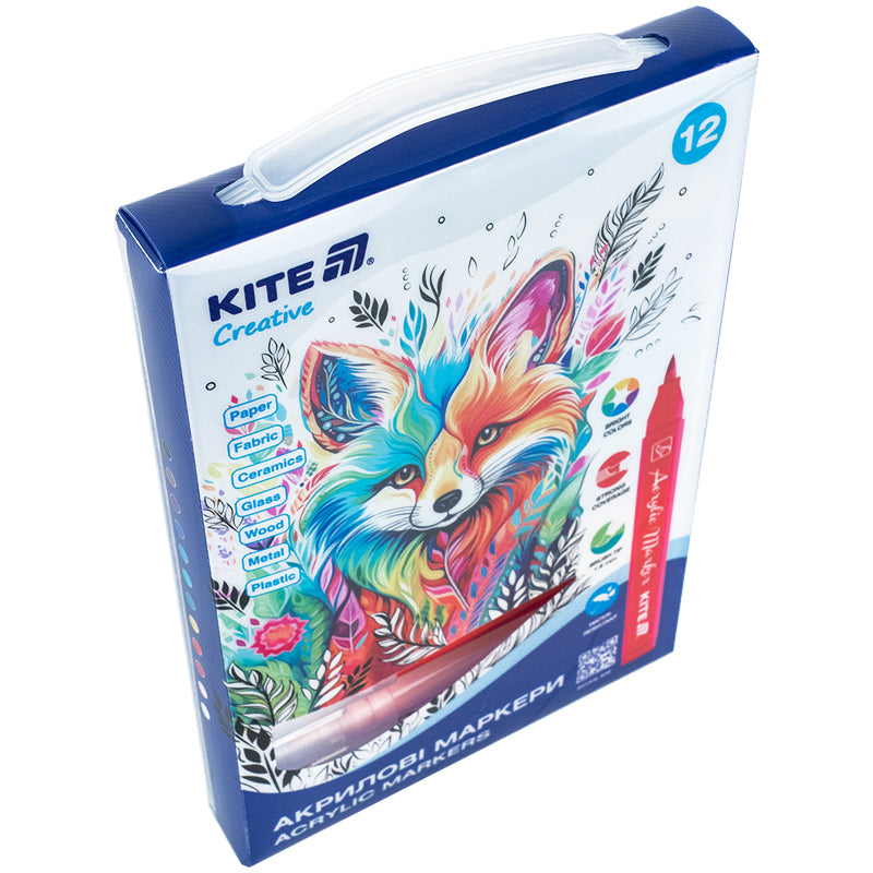 Acrylic brush markers Kite Creative K-1159, 12 colors
