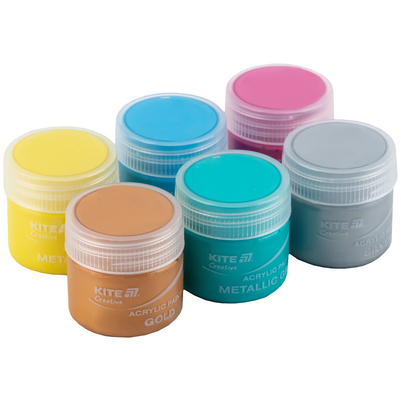 Acrylic paints Kite Creative K-273, 6 metallic colors, 20 ml