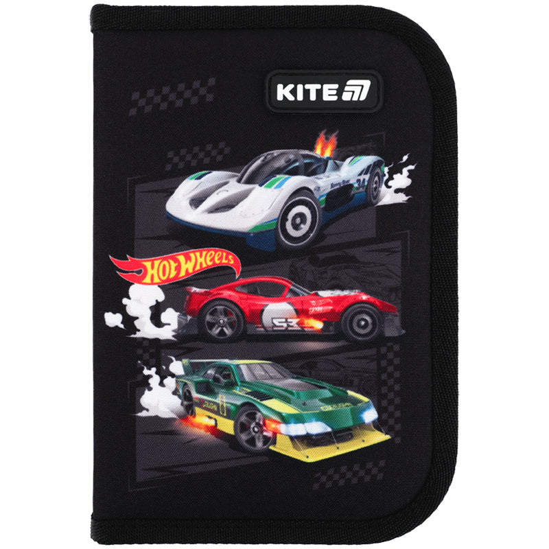 Pencil case without stationery Kite Hot Wheels HW25-622-1, 1 compartment, 2 flaps