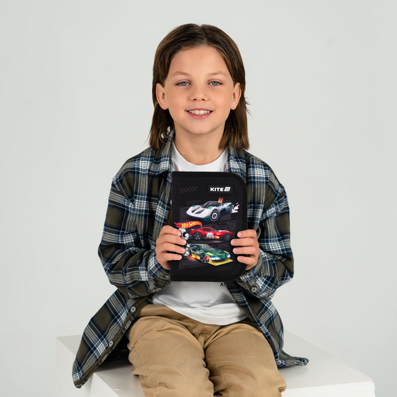 Pencil case without stationery Kite Hot Wheels HW25-622-1, 1 compartment, 2 flaps