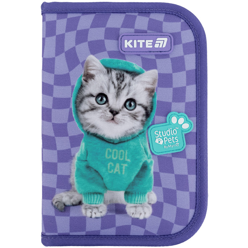 Pencil case with stationery Kite Studio Pets SP25-622H-2, 1 compartment, 2 flaps