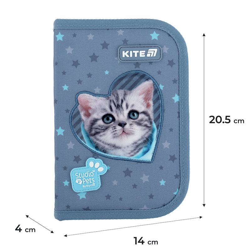 Pencil case with stationery Kite Studio Pets SP25-622H-3, 1 compartment, 2 flaps