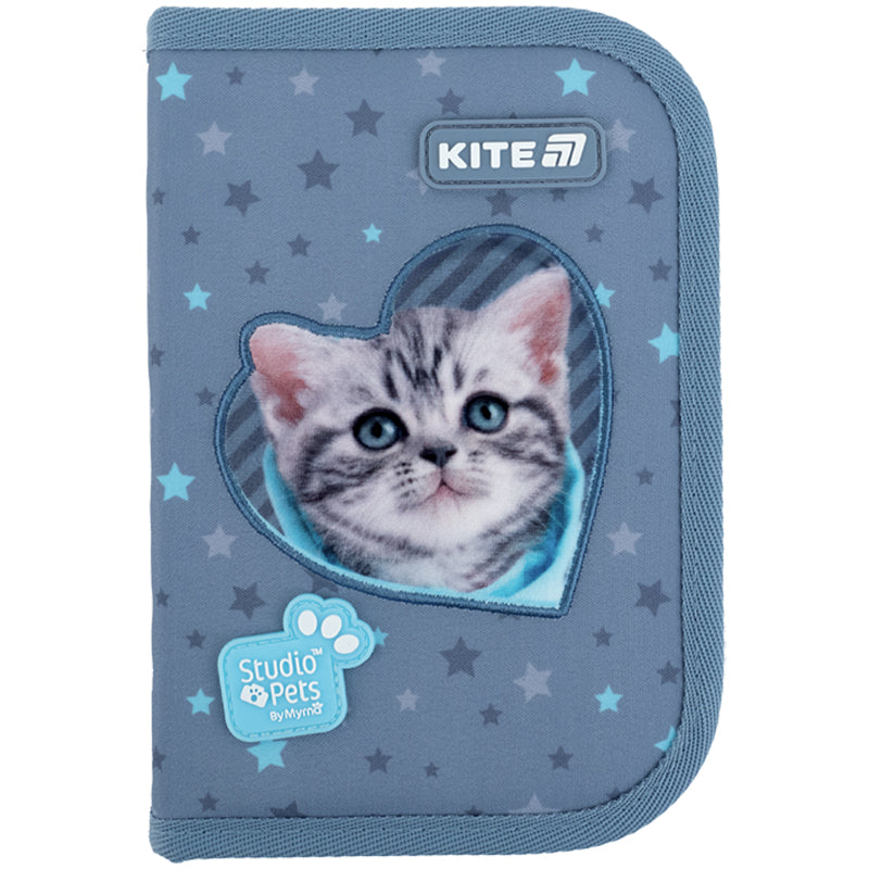 Pencil case with stationery Kite Studio Pets SP25-622H-3, 1 compartment, 2 flaps