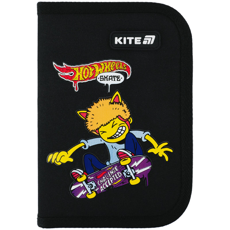 Pencil case with stationery Kite Hot Wheels Skate HW25-622H-2, 1 compartment, 2 flaps
