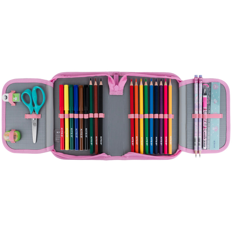 Pencil case with stationery Kite Sparkling K25-622H-1, 1 compartment, 2 flaps