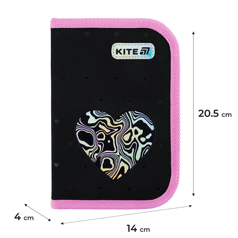 Pencil case with stationery Kite Love is K25-622H-3,  1 compartment, 2 flaps