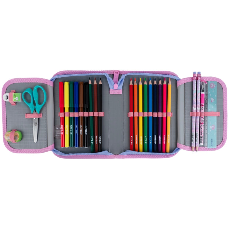 Pencil case with stationery Kite Love is K25-622H-3,  1 compartment, 2 flaps