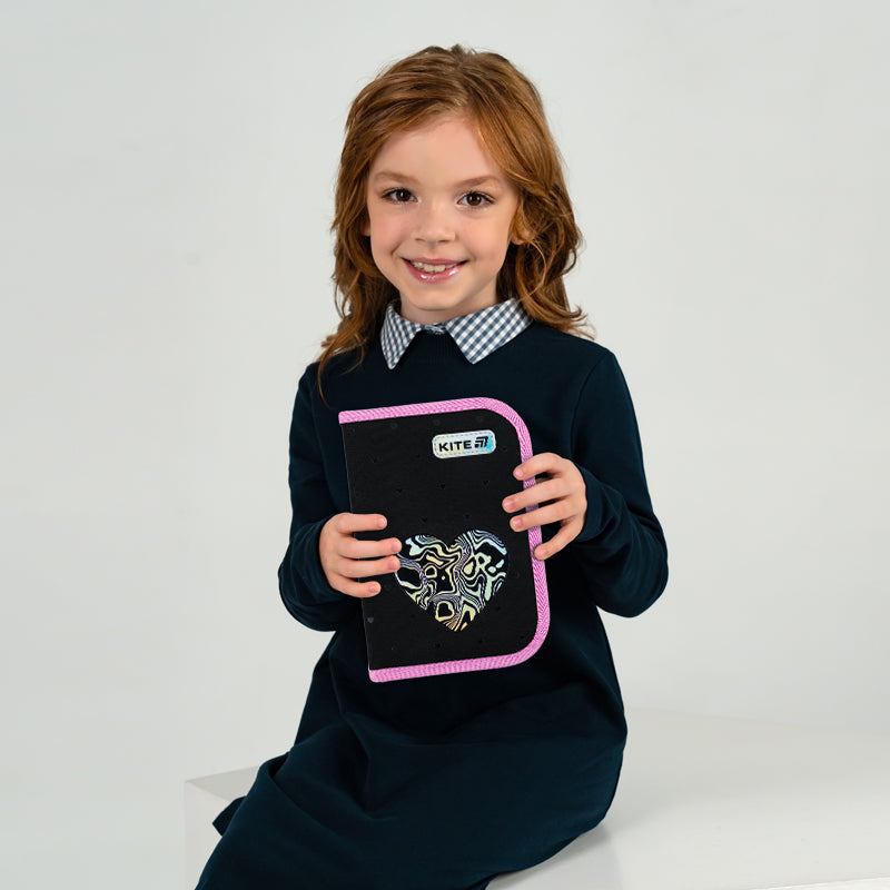 Pencil case with stationery Kite Love is K25-622H-3,  1 compartment, 2 flaps