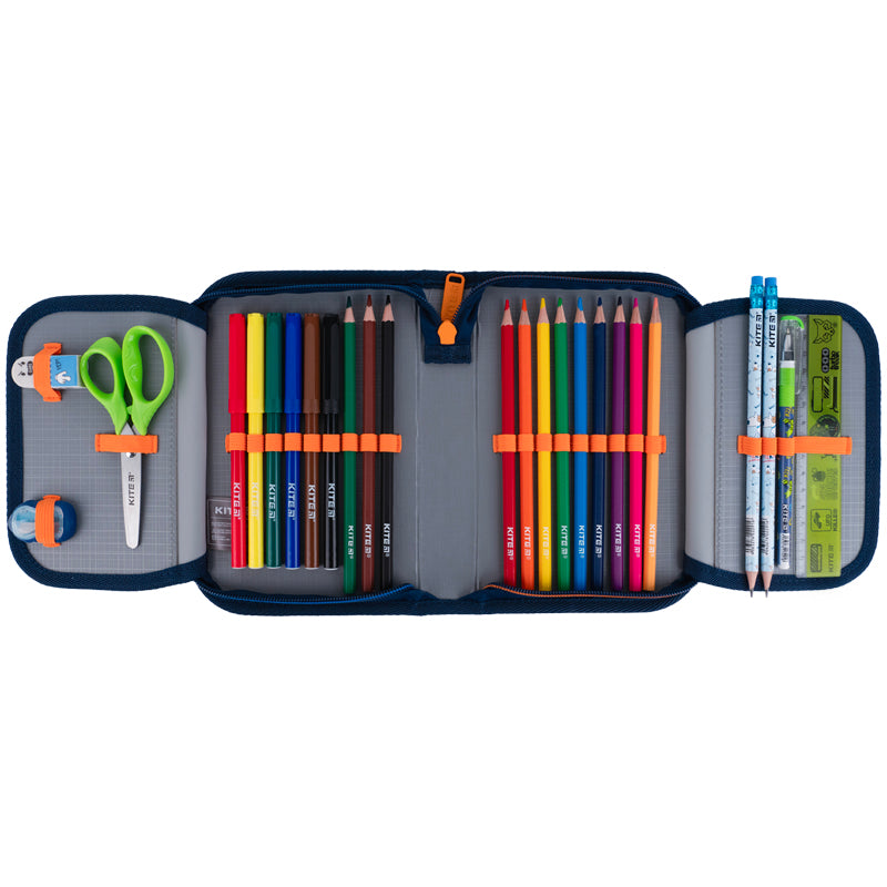 Pencil case with stationery Kite Speed Zone K25-622H-4, 1 compartment, 2 flaps
