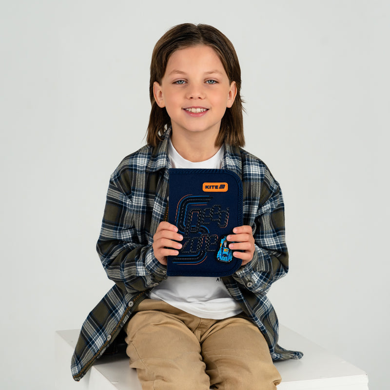 Pencil case with stationery Kite Speed Zone K25-622H-4, 1 compartment, 2 flaps