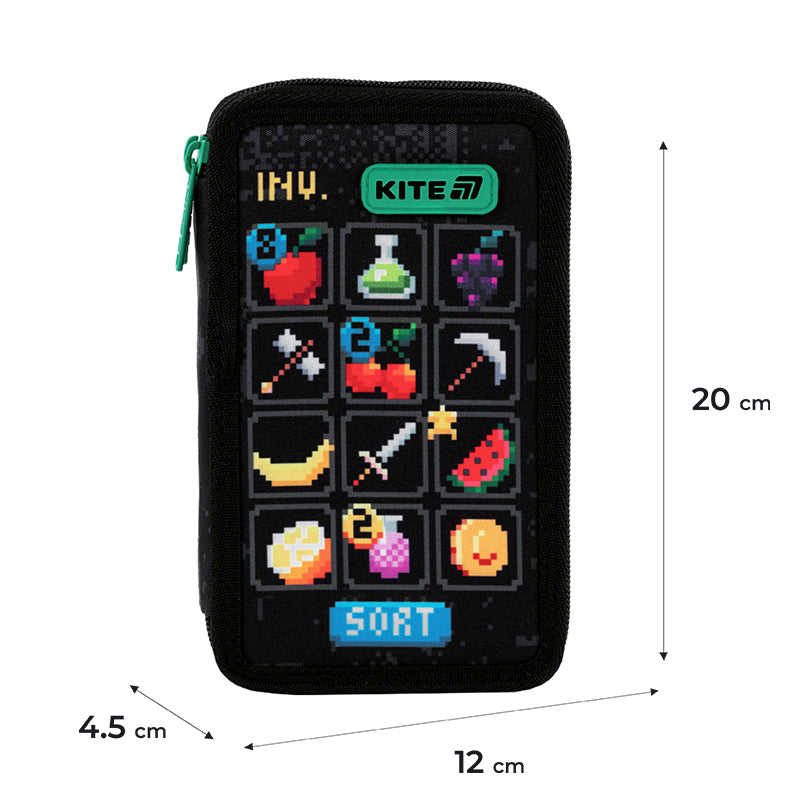 Pencil case without stationery Kite Pixel Game K25-623-2, 2 compartments