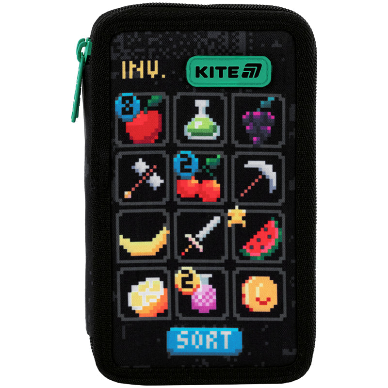 Pencil case without stationery Kite Pixel Game K25-623-2, 2 compartments
