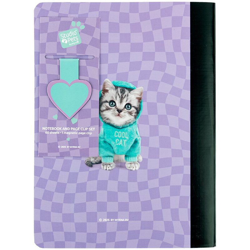 Notebook and page clip Kite Studio Pets SP25-192, А5, 60 sheets, squared
