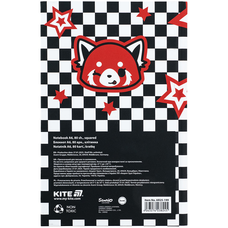 Notebook Kite Aggretsuko AR25-199, hard cover, А6, 80 sheets, squared