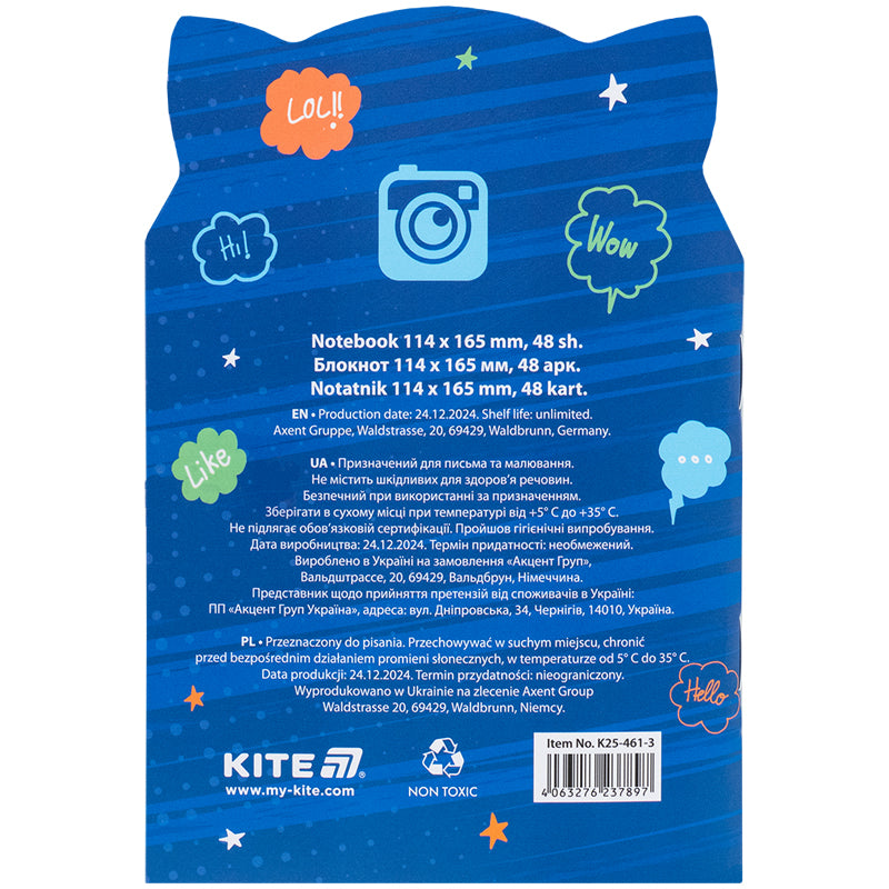 Notebook Kite Hey Fox K25-461-3, 48 sheets, squared