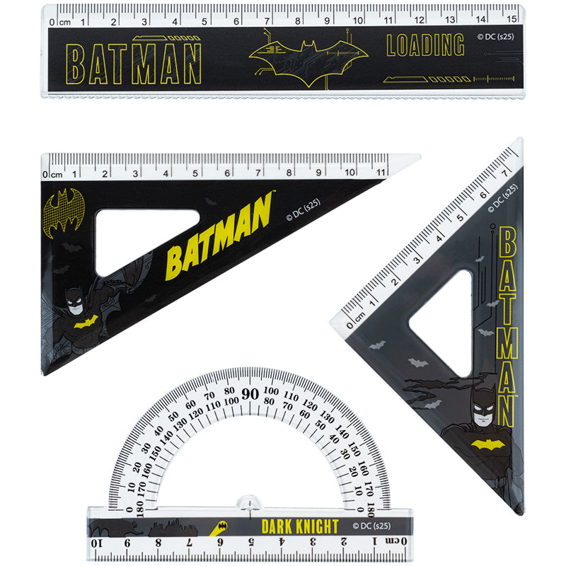 Set: ruler 15 cm, 2 triangle, protractor with printing Kite DC Comics DC25-282