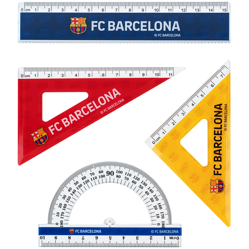 Set: ruler 15 cm, 2 triangle, protractor with printing Kite FC Barcelona BC25-282