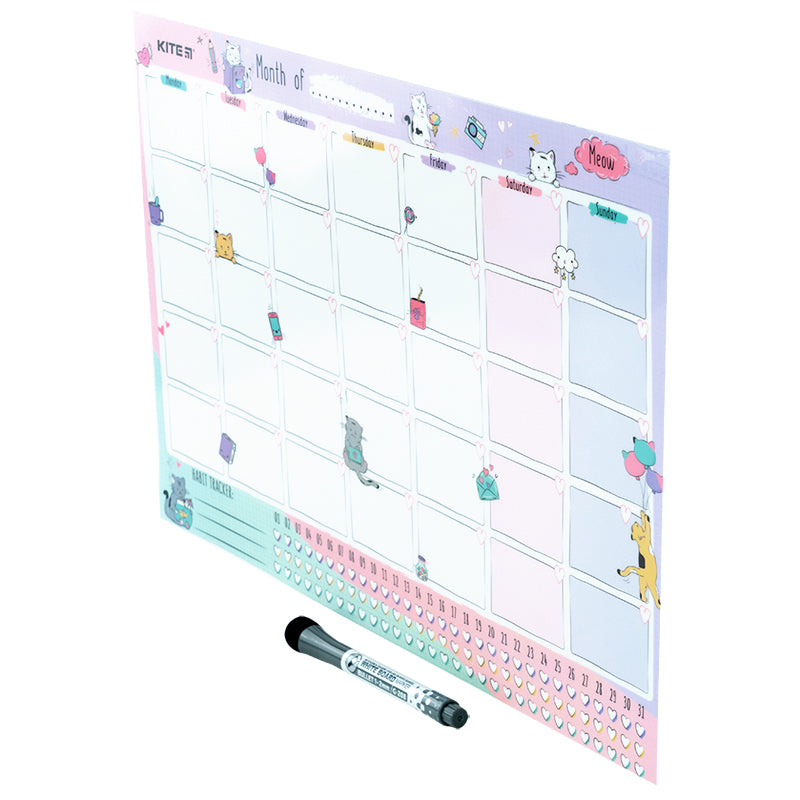 Wall-mounted monthly planner Kite Cats K22-470-2, А3